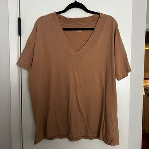 Aerie Tan Oversize V Neck T Shirt
